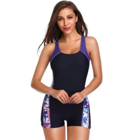 NWT Ecosprial Women's M Athletic One Piece Swimsuits Boyleg Swimming Suit - Picture 2 of 8
